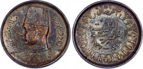 Egypt 2 Piastres 1937 AH 1356
KM# 365; Silver; Farouk; XF/AUNC with amazing toning