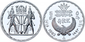 Egypt 5 Pounds 1993 AH 1414
KM# 747; Silver 22.50g.; Symbol of Unification; Proof