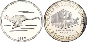 Equatorial Guinea 2000 Ekuele 1980 CHI
KM# 58; Silver, Proof; Cheetah; Mintage 1.000 pcs only