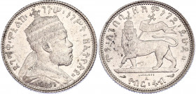 Ethiopia 1/4 Birr 1903 EE1895
KM# 3; Silver; Menelik II. UNC, full mint luster.