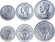 French Somaliland 1 - 2 - 5 Francs 1959
KM# 8, 9, 10; Aluminum; UNC
