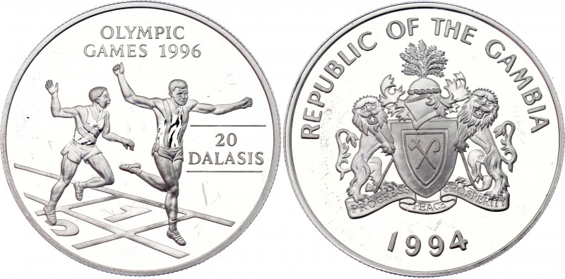 Gambia 20 Dalasis 1994
KM# 38; Silver Proof; Chimpansee