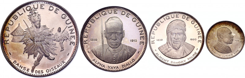 Guinea 100 - 200 - 250 - 500 Francs 1969
Silver, Proof; 10 Years Independence; ...