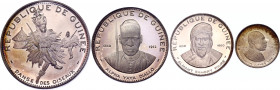 Guinea 100 - 200 - 250 - 500 Francs 1969
Silver, Proof; 10 Years Independence; With original package & certificate; With namazing toning