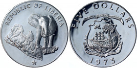 Liberia 5 Dollars 1973
KM# 29; Silver 34.10 g.; Proof