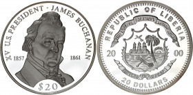 Liberia 20 Dollars 2000
KM# 883; Silver, Proof; James Buchanan