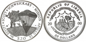 Liberia 20 Dollars 2000
Silver (.999) 20.00 g., 40 mm., Proof; Apollo IX
