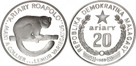 Madagascar 20 Ariary 1988
KM# 15; Silver, Proof; World Wildlife Fund - Lemur