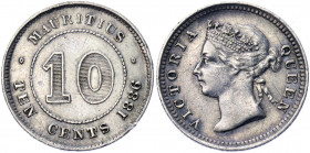 Mauritius 10 Cents 1886
KM# 10.1; Silver 1.17g.; Victoria; XF+
