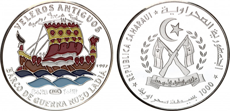 Sahrawi Arab Democratic Republic 1000 Pesetas 1997
KM# 58; Silver, Proof; Early...