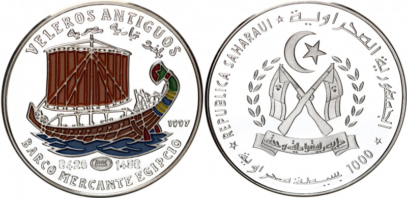 Sahrawi Arab Democratic Republic 1000 Pesetas 1997
KM# 59; Silver, Proof; Ancie...