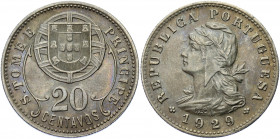 Saint Thomas & Prince 20 Centavos 1929
KM# 3; Nickel-Bronze 4.46 g.; XF