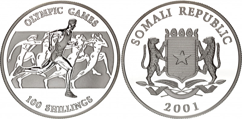 Somalia 100 Shillings 2001
Silver (.925) 31.1 g., Proof; Olympic Games