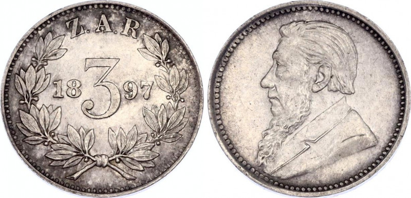 South Africa 3 Pence 1897
KM# 3; Silver; UNC with minor hairlines