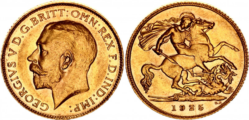 South Africa 1/2 Sovereign 1925 SA
KM# 20; Gold (.917) 3.99 g., 19.5 mm.; Georg...