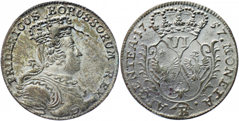 German States Prussia 6 Kreuzer 1757 B
Neumann# 263; Olding# 300; Silver 2.91 g...