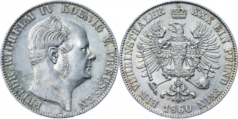 German States Prussia 1 Taler 1860 A
KM# 471; AKS# 78; J. 84; Silver 18.48 g; F...