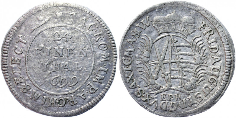 German States Saxony-Albertine 1/24 Taler 1699 EPH
KM# 645; Silver 1.71 g.; Fri...