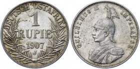 German East Africa 1 Rupie 1907
KM# 10; Silver 11.64 g.; XF