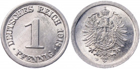 Germany - Empire 1 Pfennig 1918 D
KM# 24; Schön# 19; AKS# 22; J. 300; Aluminium 0.77 g.; Wilhelm II; Mint: Munich; UNC