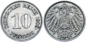 Germany - Empire 10 Pfennig 1900 E
KM# 12; AKS# 12; J. 13; Copper-Nickel 3.90 g.; Wilhelm II; Mint: Muldenhütten; AUNC