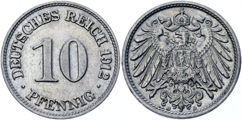 Germany - Empire 10 Pfennig 1912 D
KM# 12; AKS# 12; J. 13; Copper-Nickel 4.01 g...