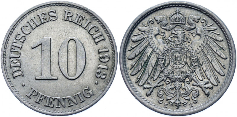 Germany - Empire 10 Pfennig 1913 E
KM# 12; AKS# 12; J. 13; Copper-Nickel 3.94 g...