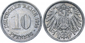 Germany - Empire 10 Pfennig 1914 G
KM# 12; AKS# 12; J. 13; Copper-Nickel 3.96 g.; Wilhelm II; Mint: Karlsruhe; AUNC