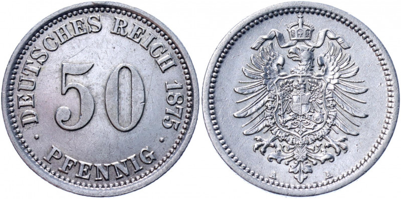 Germany - Empire 50 Pfennig 1875 A
KM# 6; AKS# 3; J. 7; Silver 2.75 g.; Wilhelm...