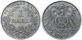 Germany - Empire 1 Mark 1902 E
KM# 14; AKS# 2; J. 17; Silver 5.51 g.; Wilhelm II; Mint: Muldenhütten; AUNC Toned