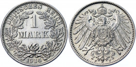 Germany - Empire 1 Mark 1914 F
KM# 14; AKS# 2; J. 17; Silver 5.55 g.; Wilhelm II; Mint: Stuttgart; UNC Luster
