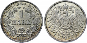 Germany - Empire 1 Mark 1914 J
KM# 14; AKS# 2; J. 17; Silver 5.54 g.; Wilhelm II; Mint: Hamburg; UNC Luster