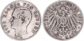 Germany - Empire Bavaria 2 Mark 1893 D
KM# 913; Silver; Otto; VF+