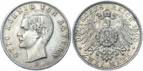 Germany - Empire Bavaria 2 Mark 1908 D
KM# 913; AKS# 204; J. 45; Silver 11.09 g.; Otto; Mint: Munich; XF-AUNC