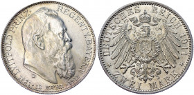 Germany - Empire Bavaria 2 Mark 1911 D Commemorative Issue
KM# 997; J. 48; Silver 11.07 g.; Otto; 90th Birthday of Prince Regent Luitpold; Mint: Muni...