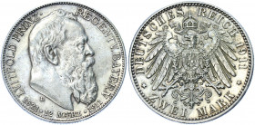 Germany - Empire Bavaria 2 Mark 1911 D Commemorative Issue
KM# 997; J. 48; Silver 11.08 g.; Otto; 90th Birthday of Prince Regent Luitpold; Mint: Muni...