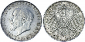 Germany - Empire Bavaria 2 Mark 1914 D
KM# 1002; AKS# 211; J. 51; Silver 11.12 g.; Ludwig III; Mint: Munich; AUNC