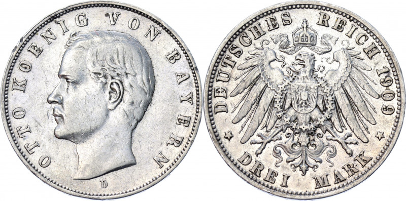 Germany - Empire Bavaria 3 Mark 1909 D
KM# 996; AKS# 202; J. 47; Silver 16.64 g...