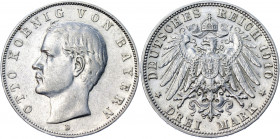 Germany - Empire Bavaria 3 Mark 1910 D
KM# 996; AKS# 202; J. 47; Silver 16.58 g.; Otto; Mint: Munich; AUNC