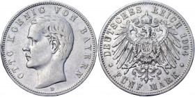 Germany - Empire Bavaria 5 Mark 1904 D
KM# 915; J. 46; Silver 27.65 g.; Otto; Mint: Munich; XF-AUNC
