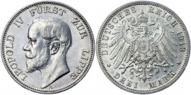 Germany - Empire Lippe 3 Mark 1913 A
KM# 275, J# 79; Silver 16.66g; AUNC - UNC