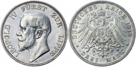 Germany - Empire Lippe 3 Mark 1913 A
KM# 275, J# 79; Silver 16.66g; AUNC - UNC