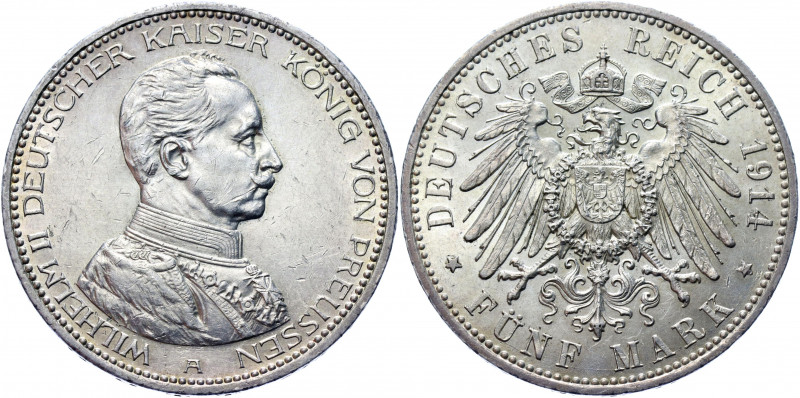 Germany - Empire Prussia 5 Mark 1914 A
KM# 536; J. 114; Silver 27.77 g.; Wilhel...