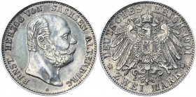 Germany - Empire Saxe-Altenburg 2 Mark 1901 A Commemorative Issue
KM# 36; J# 142; Silver 10.96 g.; Ernst I; Ernst’s 75th Birthday; Mint: Berlin; AUNC...