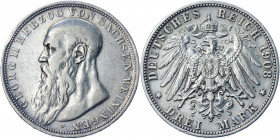 Germany - Empire Saxe-Meiningen 3 Mark 1908 D
KM# 203, J# 152; Silver 16.66g; XF