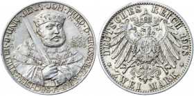 Germany - Empire Saxe-Weimar-Eisenach 2 Mark 1908 Commemorative Issue
KM# 219; J. 160; Silver 11.10 g.; Wilhelm Ernst; 350th Anniversary of the Jena ...