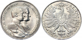Germany - Empire Saxe-Weimar-Eisenach 3 Mark 1915 A Commemorative Issue
KM# 222; J# 163; Silver 16.65 g.; Wilhelm Ernst; Centenary of Grand Duchy; Mi...