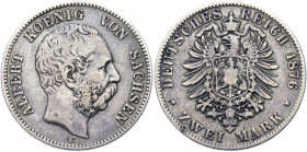 Germany - Empire Saxony-Albertine 2 Mark 1876 E
KM# 1238; J# 121; Silver 10.88 g.; Albert; VF-XF