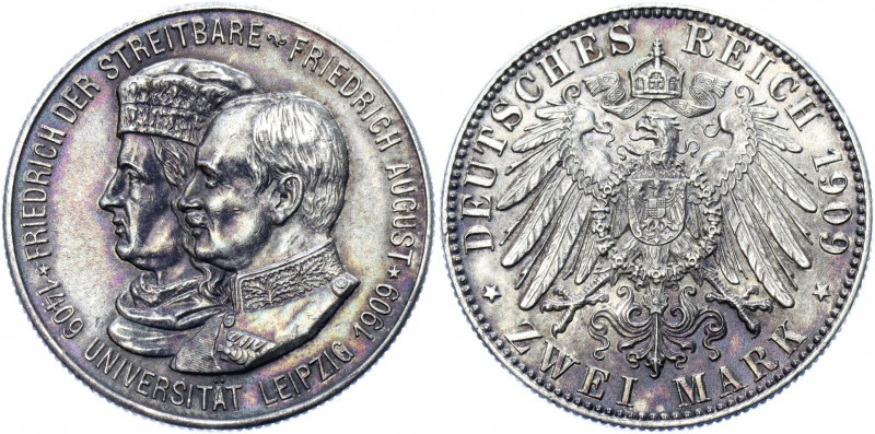 Germany - Empire Saxony-Albertine 2 Mark 1909 Commemorative Issue
KM# 1268; J# ...