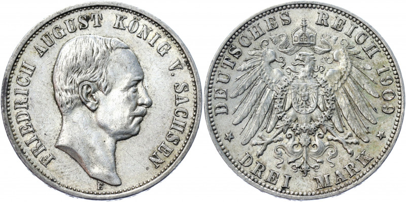 Germany - Empire Saxony-Albertine 3 Mark 1909 E
KM# 1267; J# 135; Silver 16.58 ...